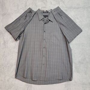 Perry Ellis Portfolio - Mens XL Button Up - Dark Grey with White Lines